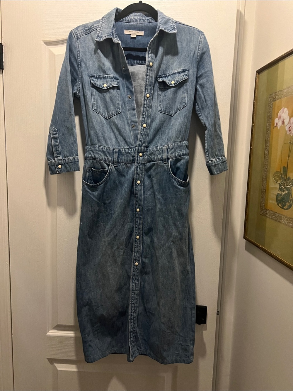 AllSaints Light Blue Denim Long-Sleeve Button Dress